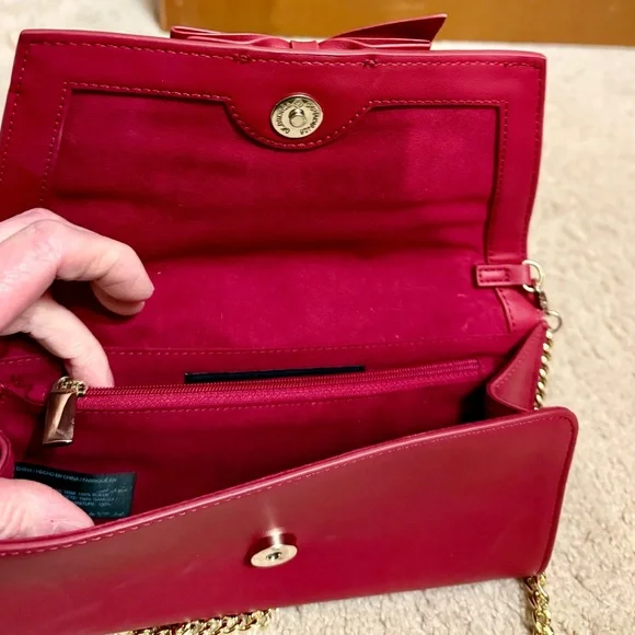 White House Black Market Burgundy Clutch with Bow & Removable Chain Strap - Picture 5 of 11